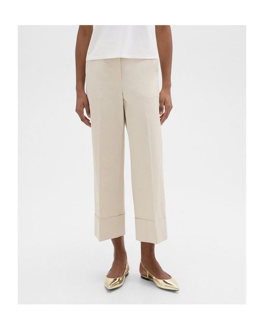 Theory White High-Waist Cuff Pants
