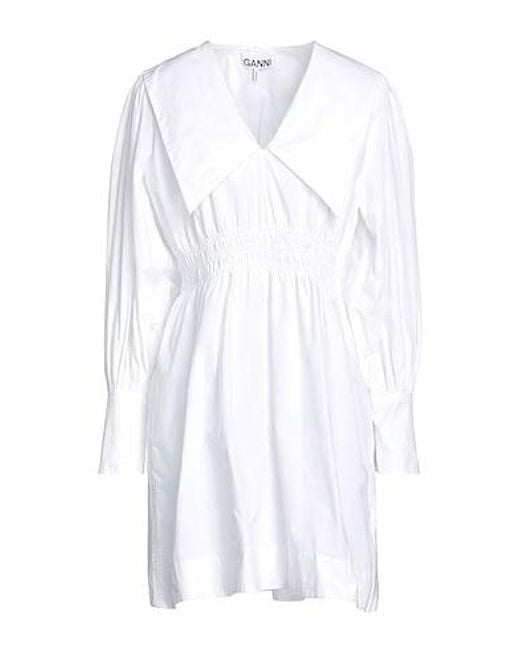 Ganni White Solid Color Long-Sleeve Dress