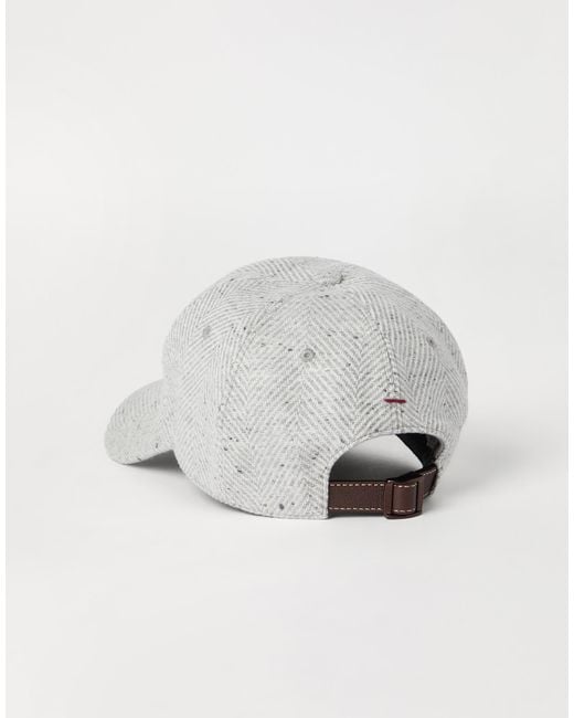 Brunello Cucinelli White Chevron Embroidered Baseball Cap for men