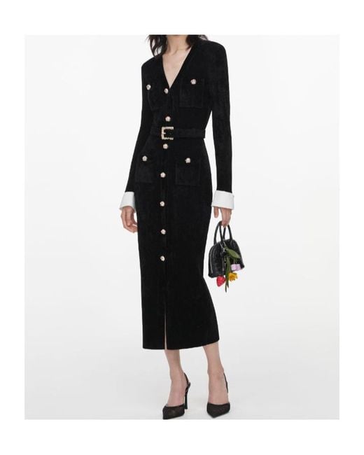 Self-Portrait Black Chenille Knit Midi Dress