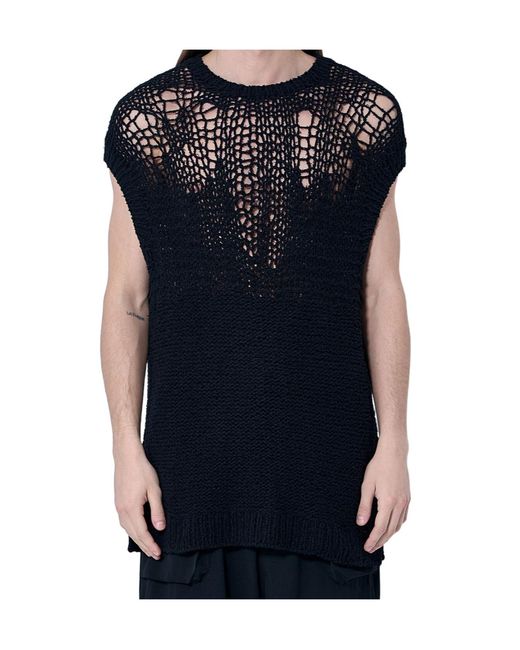 Yohji Yamamoto Black Open Knit Sleeveless Vest for men