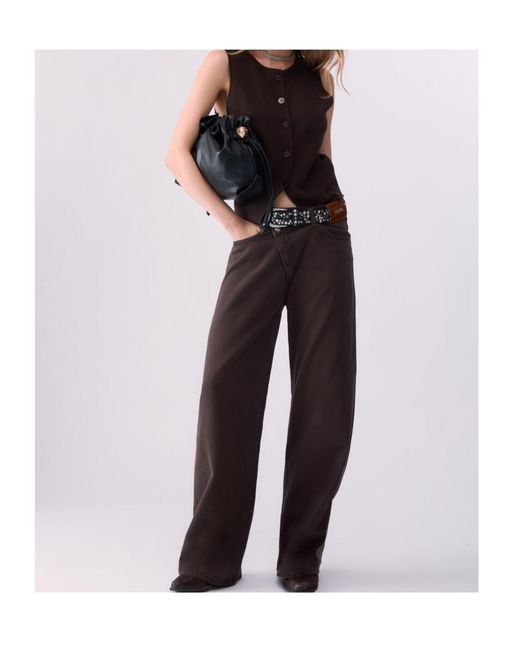 Liu Jo Brown Straight Trousers With Asymmetrical Waistband