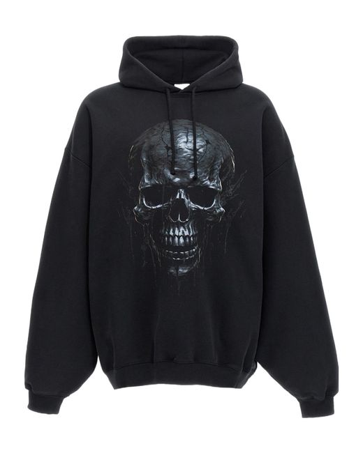 Vetements Black Skull Printed Oversized Hoodie for men