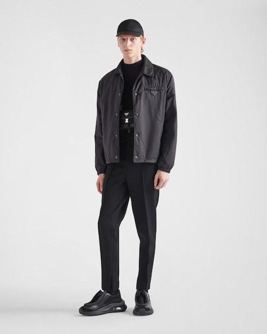 Prada Blue Logo Plaque Button-Up Jacket for men