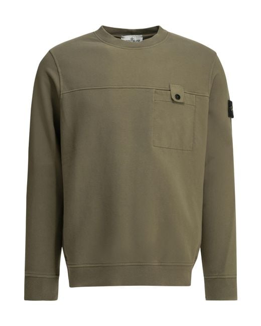 Stone Island Green Logo-Patch Chest-Pocket Sweatshirt for men