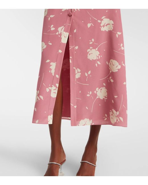 Alessandra Rich Pink Floral Ruffled Silk Midi Dress