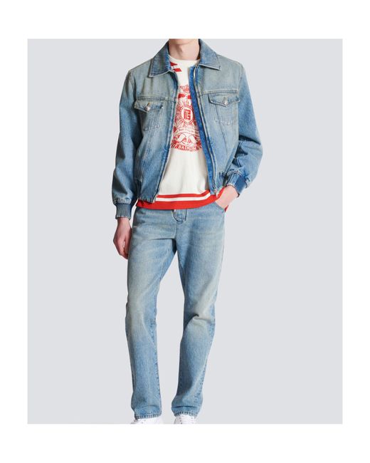 Balmain Blue Cropped Lined Denim Jacket for men