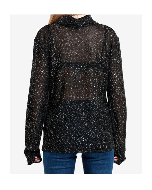 MSGM Black Embellished Knitted Polo Shirt