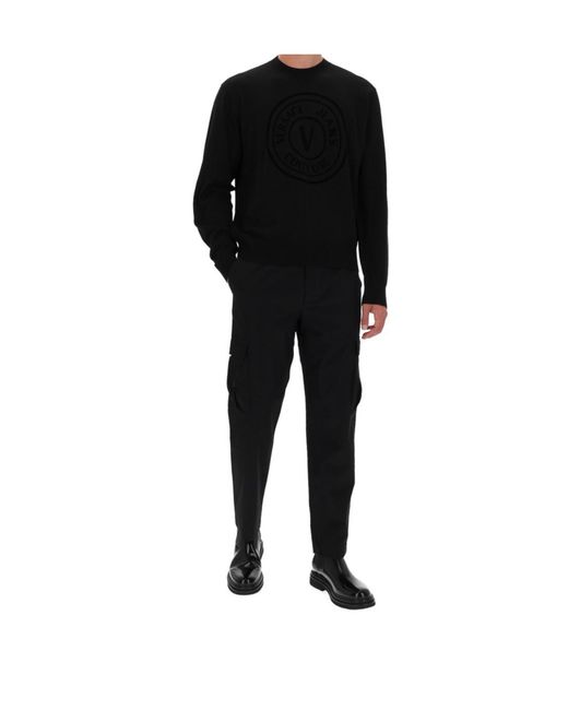Versace Jeans Black Couture Logo Detail Crewneck Jumper for men