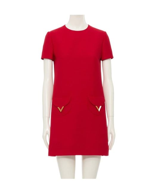 Valentino Red Short Sleeved Crewneck Dress