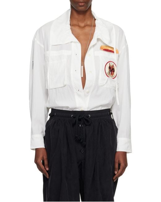 Isabel Marant White Chely Embroidered-Patches Drawstrting Shirt