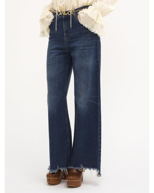 Chloé Blue Chloé Logo Patch Wide-Leg Jeans