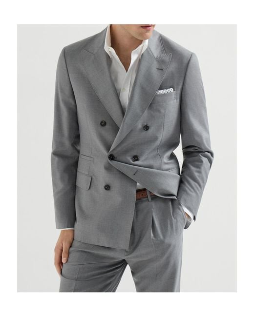 Brunello Cucinelli Blue Virgin-Wool And Silk Lightweight Hopsack One-And-A-Half Breasted Blazer for men