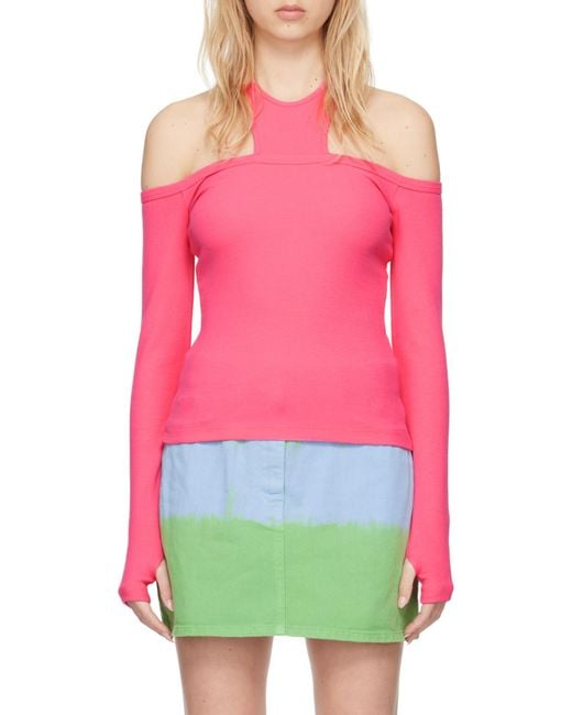 MSGM Pink Round Collar Strapless T-Shirt