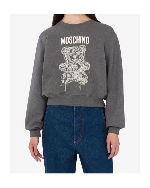 Moschino Gray Embroidered Teddy-Bear Sweatshirt