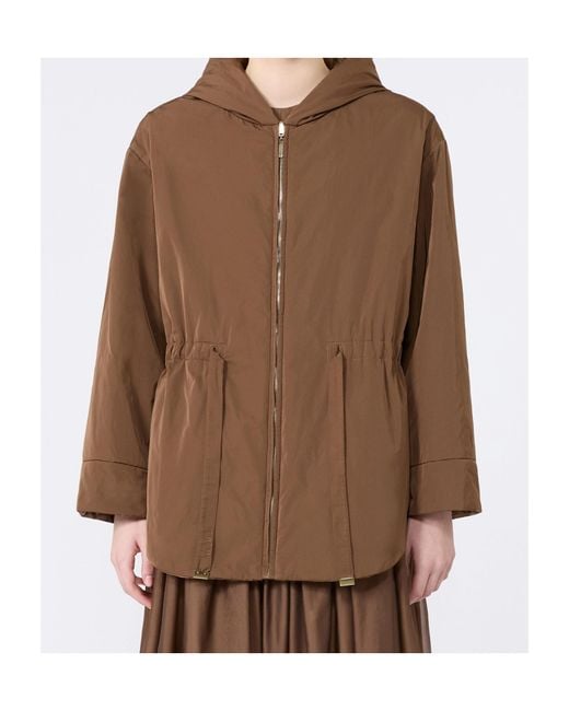 Max Mara Brown The Cube Charme Zip-Up Drawstring Coat