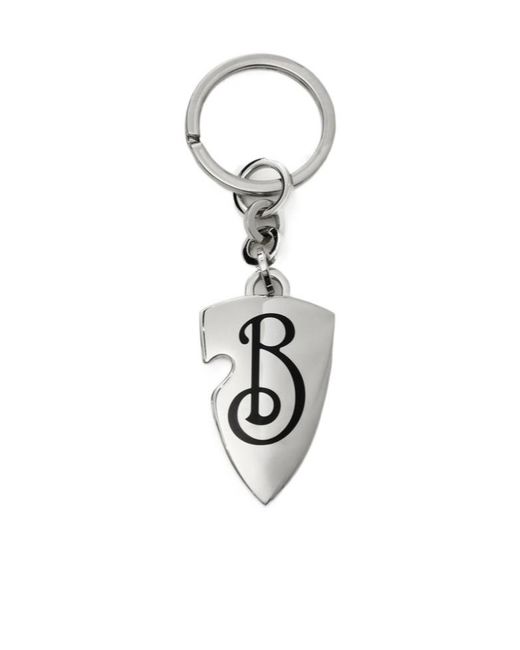 Burberry White B Shield Logo Engraved Key Ring for men