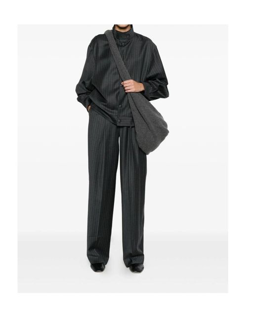AYA MUSE Black Pinstriped Bomber Jacket