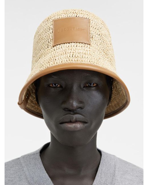 Jacquemus Natural Le Bob Soli Logo Patch Bucket Hat for men