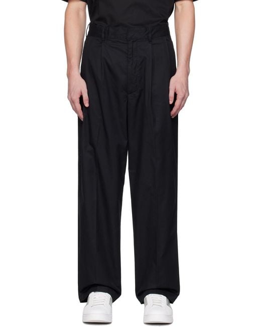 Emporio Armani Black Pleat-Detailed Mid-Rise Straight-Leg Trousers for men