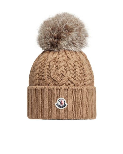Moncler Natural Wool Cashmere Blend Beanie With Pom Pom