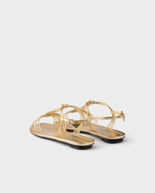 Prada Metallic Triangle-Logo Sandals