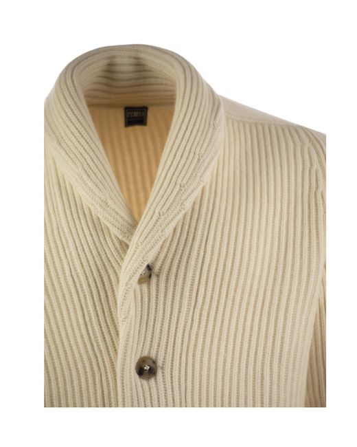 Fedeli Natural Ribbed Shawl Lapel Cardigan for men