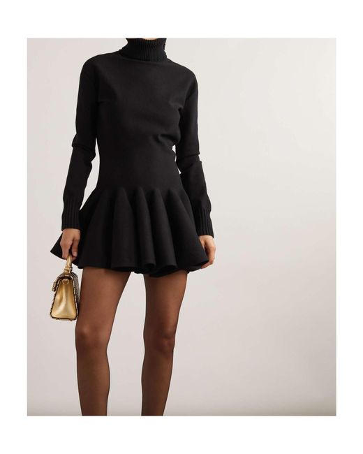 Valentino Black Pleated High-Neck Mini Dress