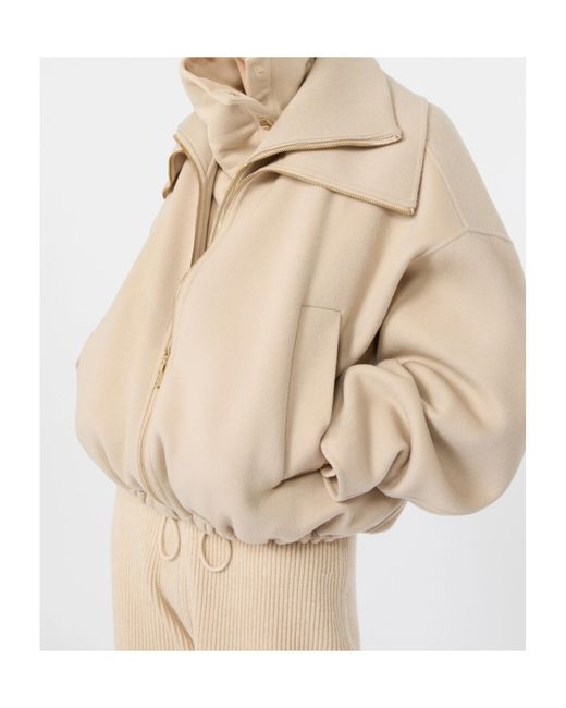 Sportmax Natural Pure Wool Bomber Jacket With Removable Bib