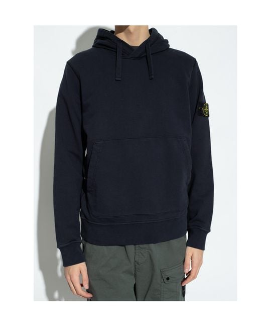 Stone Island Blue Logo Patch Drawstring Hoodie for men
