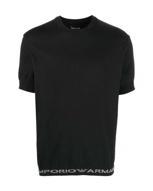 Emporio Armani Black Logo-Trim Crewneck T-Shirt for men