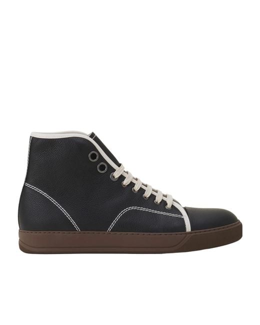Lanvin Black Leather Lace-Up Sneakers for men