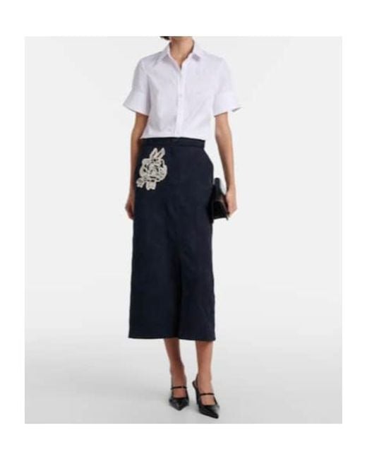 Erdem Blue Floral Cotton-Blend Jacquard Midi Skirt