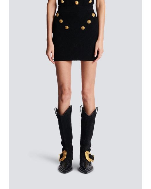 Balmain Black 6-Button Knit Skirt
