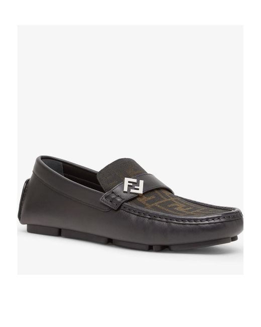 Fendi Black Logo Plaque Monogrammed Loafers for men