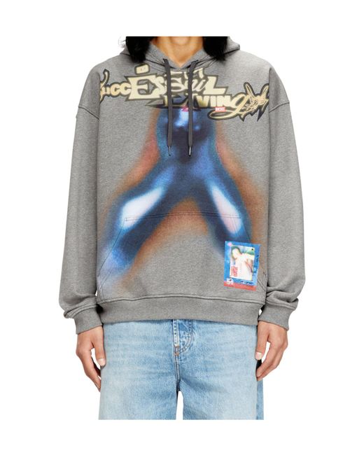 DIESEL Gray Boxt-Hood-V4 Patterned Drawstring Hoodie for men