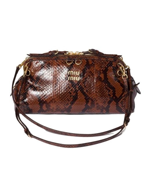 Miu Miu Brown Caprice Python-Print Ayers Leather Clutch