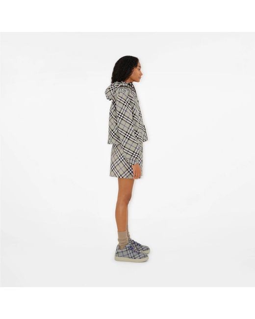 Burberry Gray Checked Hooded Zip-Up Reversible Jacket