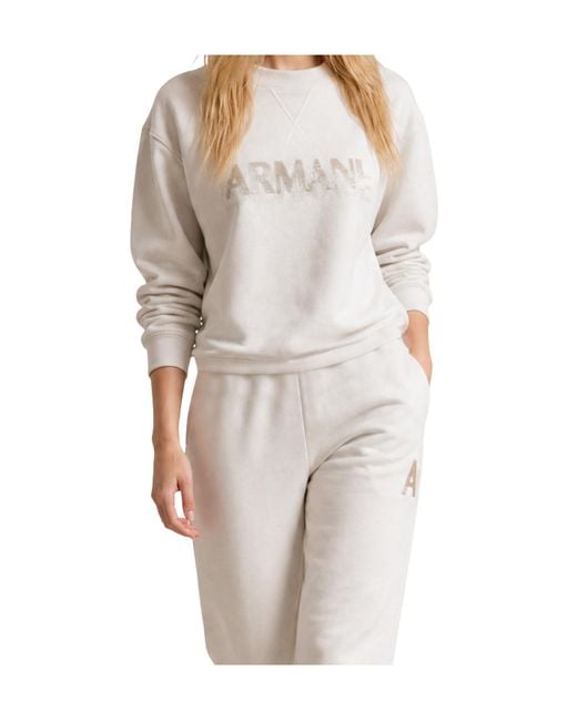 ARMANI EXCHANGE White Long-Sleeved Crew Neck Sweatshirt