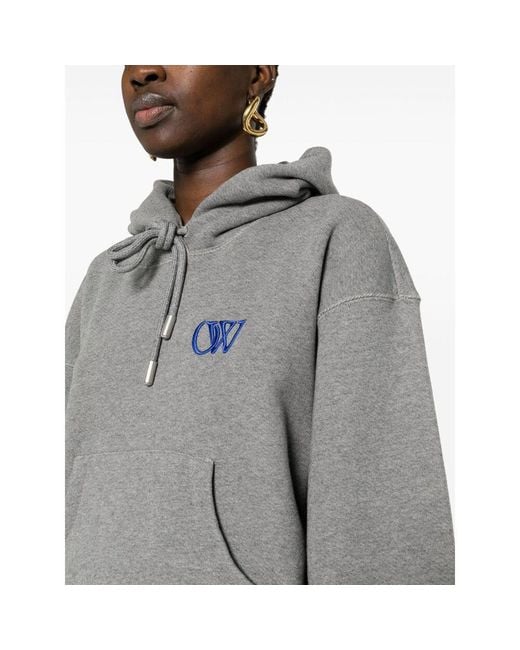 Off-White c/o Virgil Abloh Gray Embroidered-Logo Cotton Hoodie