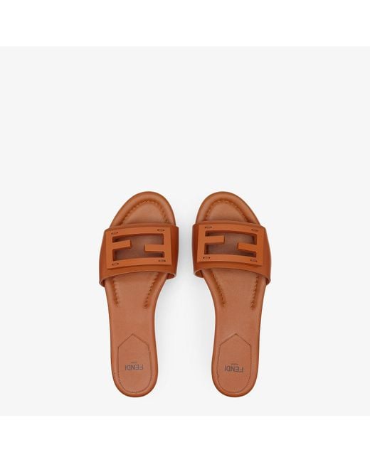 Fendi Brown Ff Logo Plaque Open Toe Sandals