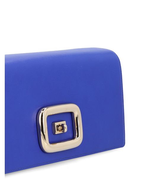 Roger Vivier Blue Embossed-Logo Leather Shoulder Bag
