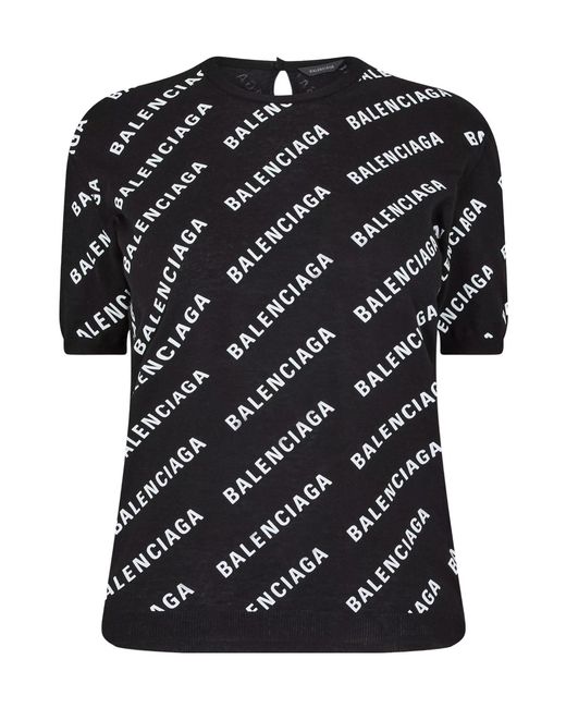 Balenciaga Black Crew Neck Printed Short-Sleeved T-Shirt