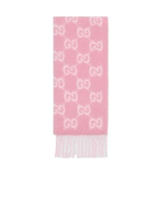 Gucci Pink Gg Alpaca Wool Blend Scarf