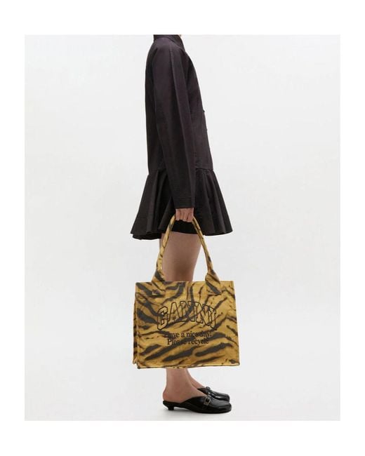 Ganni Metallic Zebra Print Large Tote