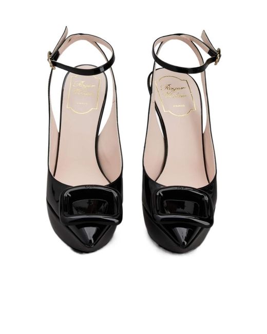 Roger Vivier Black Viv' Choc Lacquered Buckle Slingback Pumps