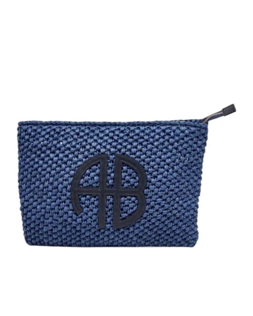 Anine Bing Blue Rio Woven Logo Clutch Bag