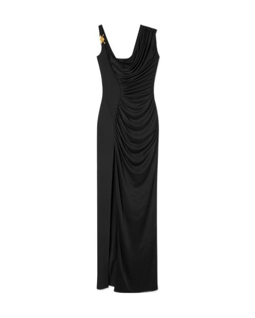 Versace Black Medusa Head Logo Plaque Side-Slit Maxi Dress