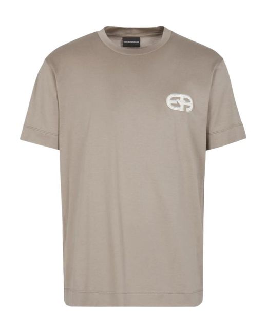 Emporio Armani Gray Logo Embroidered Crewneck T-Shirt for men