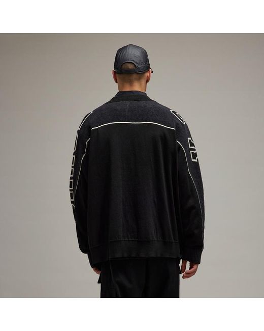 Y-3 Black Logo Intarsia-Knit V-Neck Buttoned Cardigan for men